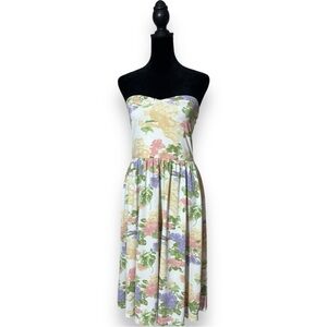 ASOS Mid-Length Sweetheart Neck Cinched Waist White With Floral Strapless Dress
